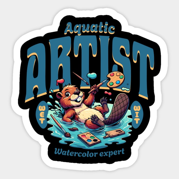 Aquatic Artistic Beaver | T Shirt Design Sticker by artprint.ink